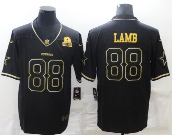 Men's Dallas Cowboys 88 Ceedee Lamb Black 60th Seasons Patch Golden Edition Stitched NFL Nike Limited Jersey