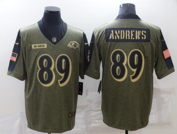 Men's Baltimore Ravens 89 Mark Andrews Nike Olive 2021 Salute To Service Limited Player Jersey
