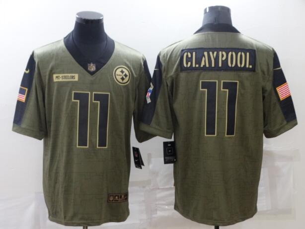 Men's Pittsburgh Steelers 11 Chase Claypool Nike Olive 2021 Salute To Service Limited Player Jersey