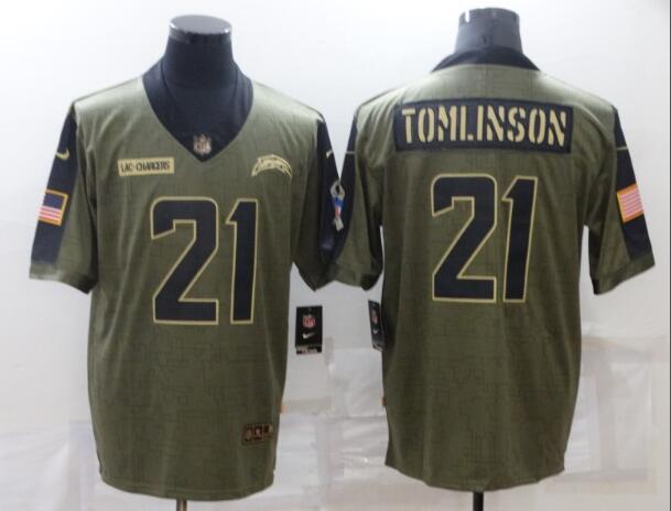 Men’s Los Angeles Chargers 21 LaDainian Tomlinson Olive 2021 Salute To Service Retired Player Limited Jersey
