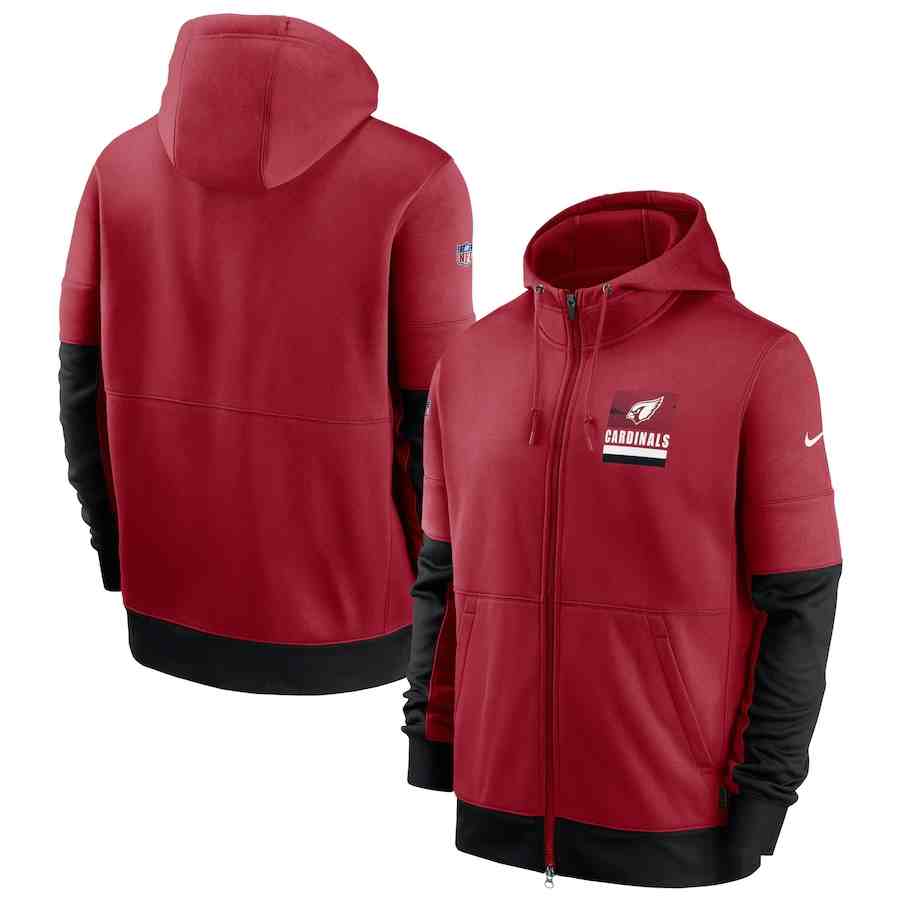 Men's Arizona Cardinals Nike Cardinal Sideline Impact Lockup Performance Full-Zip Hoodie