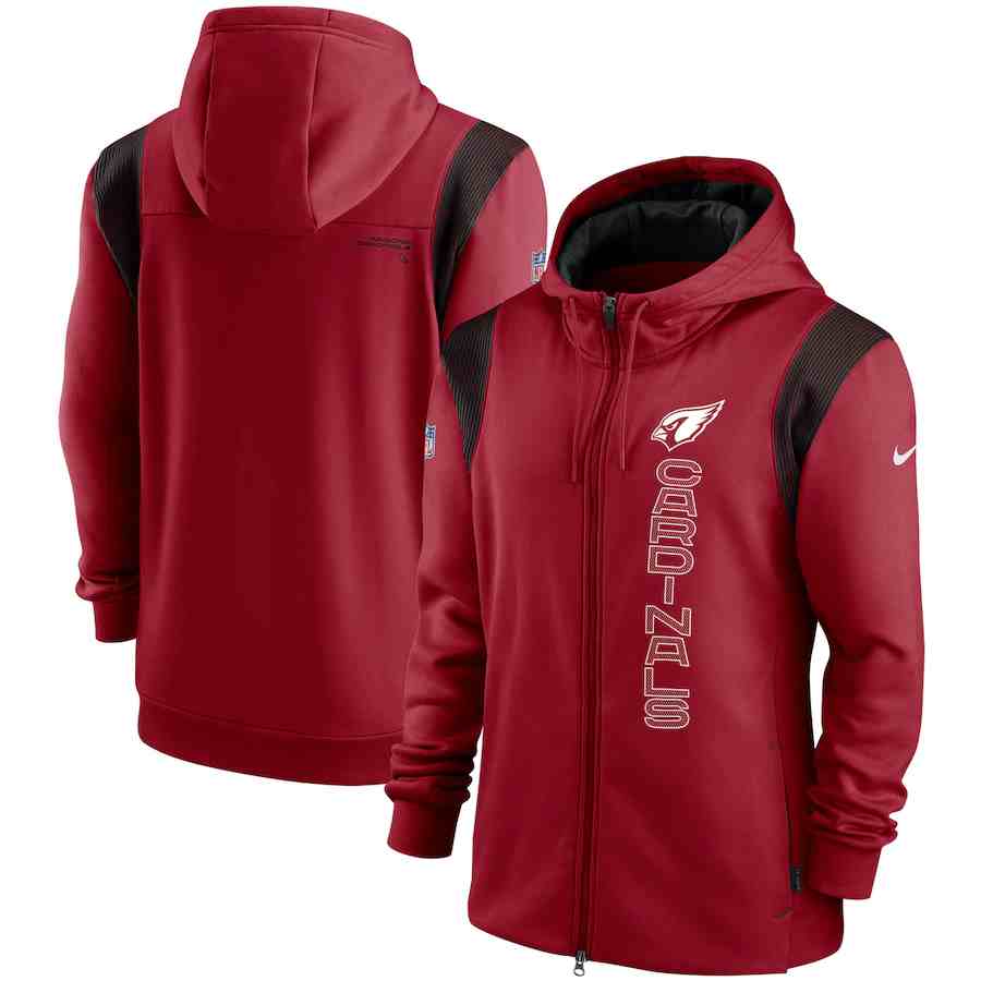 Men's Arizona Cardinals 2021 Red Sideline Team Performance Full-Zip Hoodie