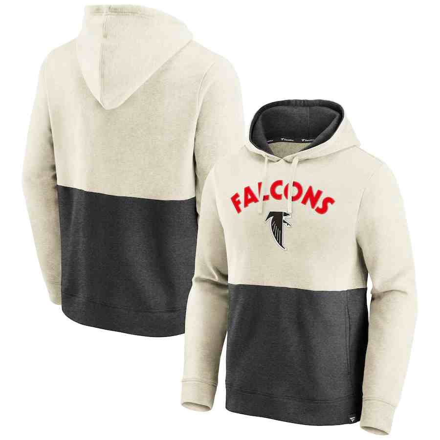 Atlanta Falcons Fanatics Branded Throwback Arch Colorblock Pullover Hoodie - Oatmeal&Black