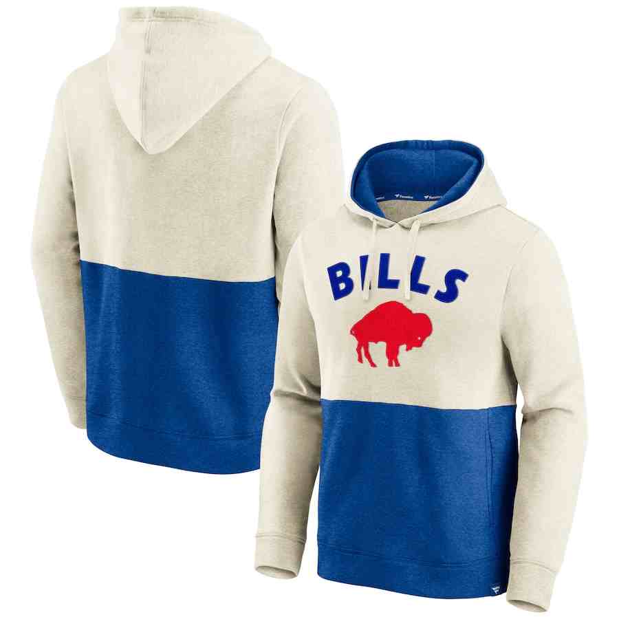 Men's Buffalo Bills Fanatics Branded Throwback Arch Colorblock Pullover Hoodie - Oatmeal&Royal