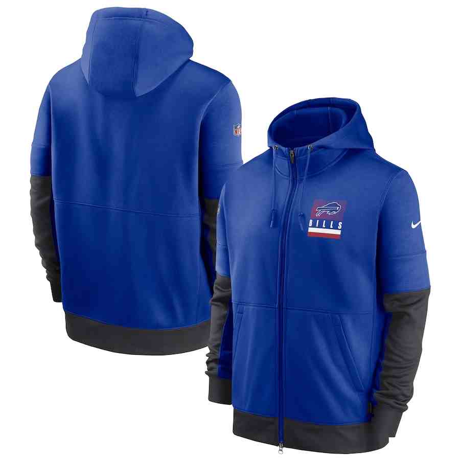Men's Buffalo Bills Nike Royal Sideline Impact Lockup Performance Full-Zip Hoodie