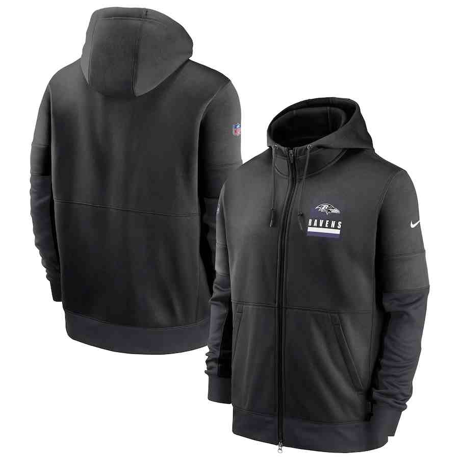 Men's Baltimore Ravens Nike Black Sideline Impact Lockup Performance Full-Zip Hoodie