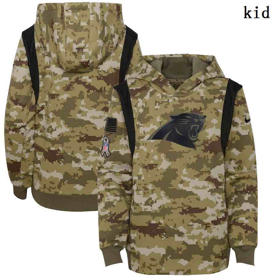 Youth Carolina Panthers Nike Camo 2021 Salute To Service Therma Performance Pullover Hoodie