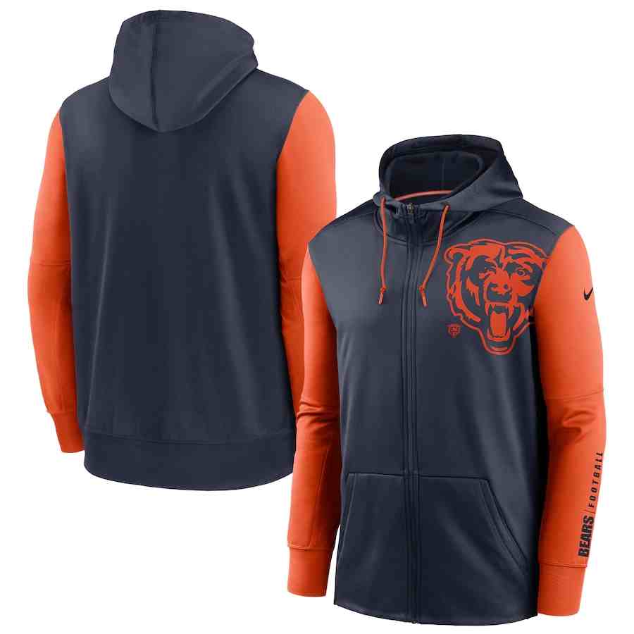 Nike Chicago Bears NavyOrange Fan Gear Mascot Performance Full-Zip Hoodie