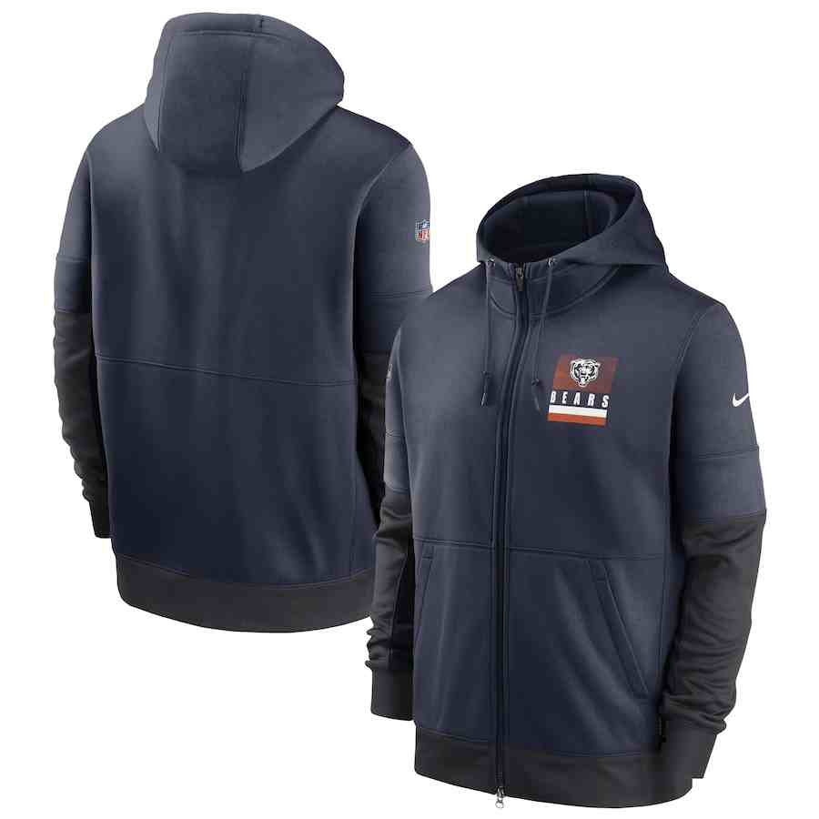 Men's Chicago Bears Nike Navy Sideline Impact Lockup Performance Full-Zip Hoodie