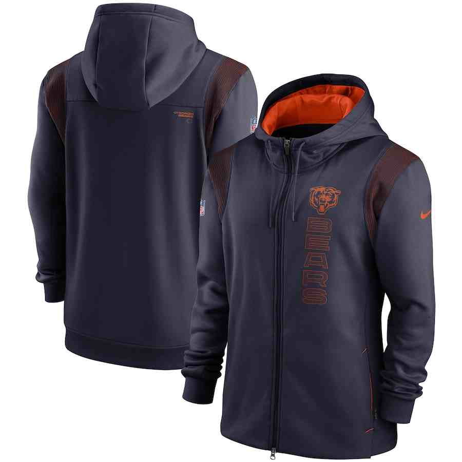 Men's Chicago Bears 2021 Navy Sideline Team Performance Full-Zip Hoodie