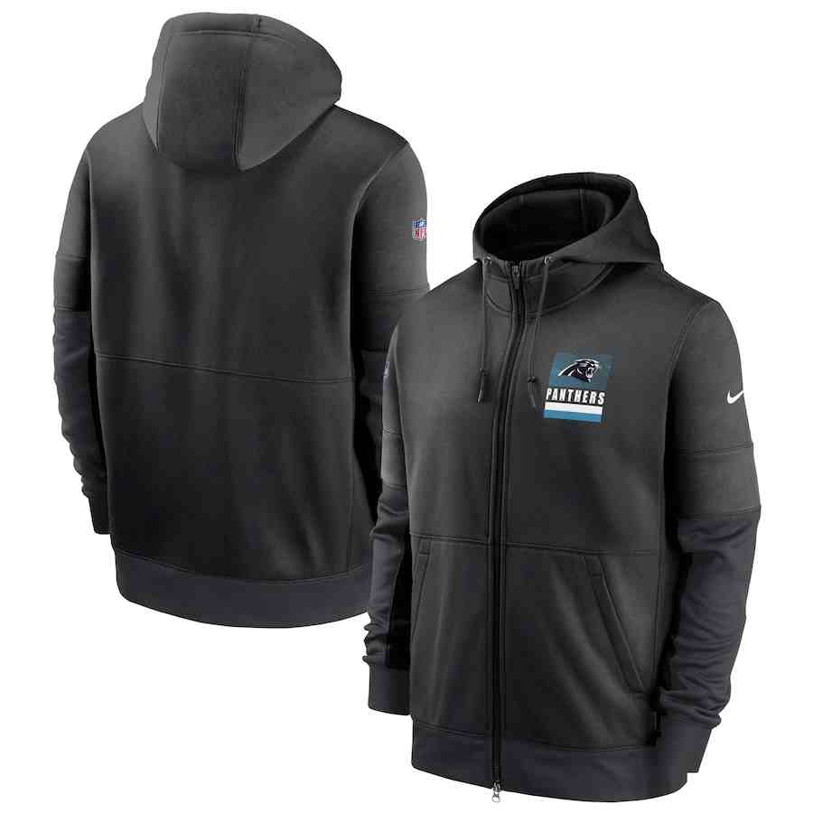 Men's Carolina Panthers Nike Black Sideline Impact Lockup Performance Full-Zip Hoodie
