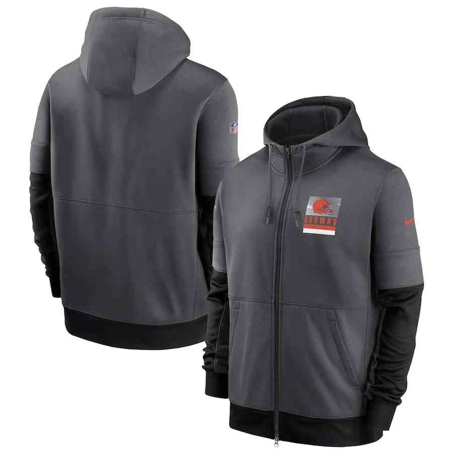 Men's Cleveland Browns Nike Charcoal Sideline Impact Lockup Performance Full-Zip Hoodie