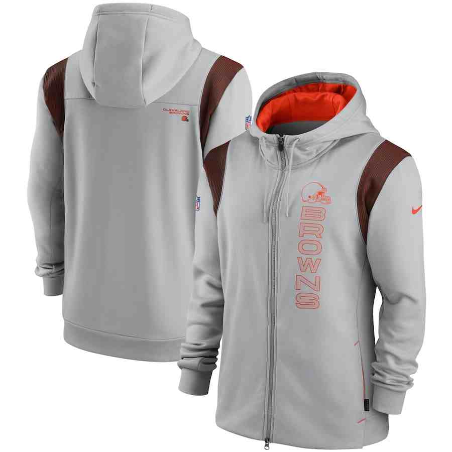 Men's Cleveland Browns 2021 Grey Sideline Team Performance Full-Zip Hoodie