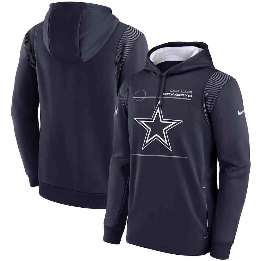 Men's Dallas Cowboys 2021 Navy Sideline Logo Performance Pullover Hoodie