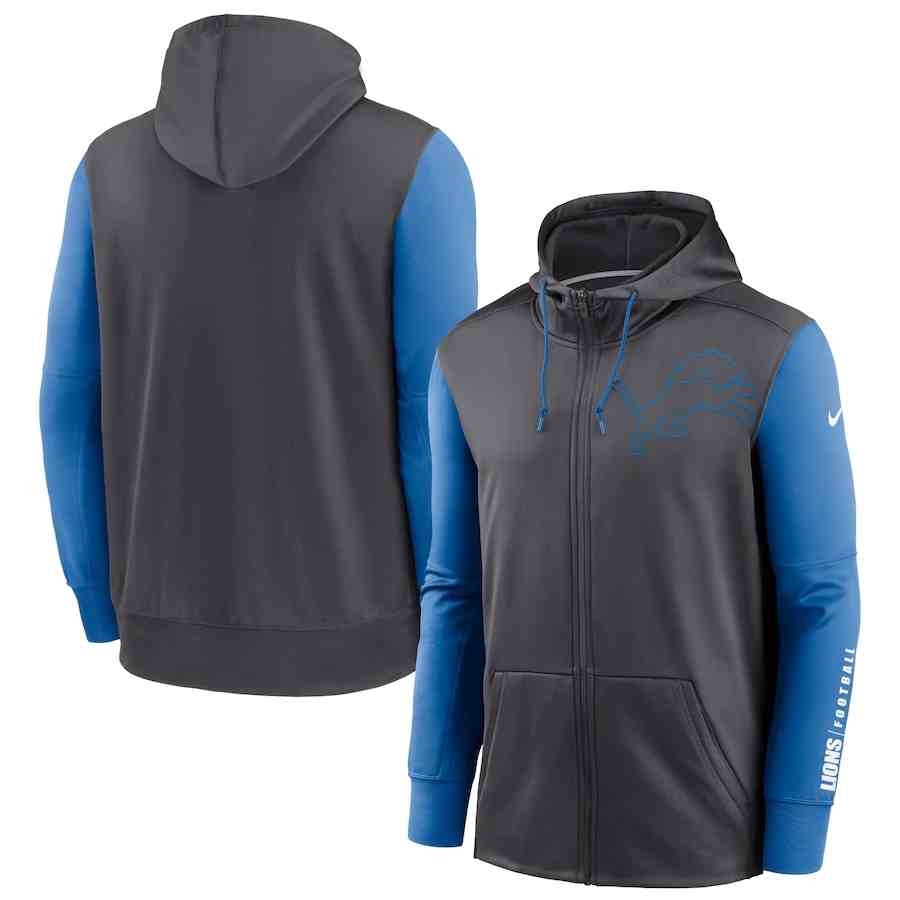 Nike Detroit Lions CharcoalBlue Fan Gear Mascot Performance Full-Zip Hoodie