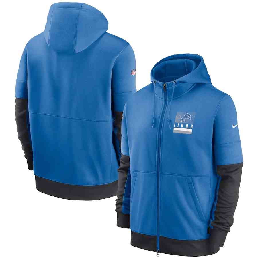 Men's Detroit Lions Nike Blue Sideline Impact Lockup Performance Full-Zip Hoodie