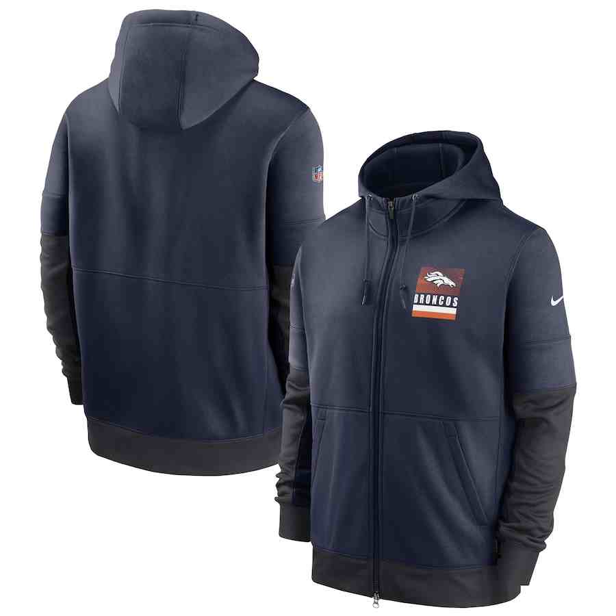 Men's Denver Broncos Nike Navy Sideline Impact Lockup Performance Full-Zip Hoodie