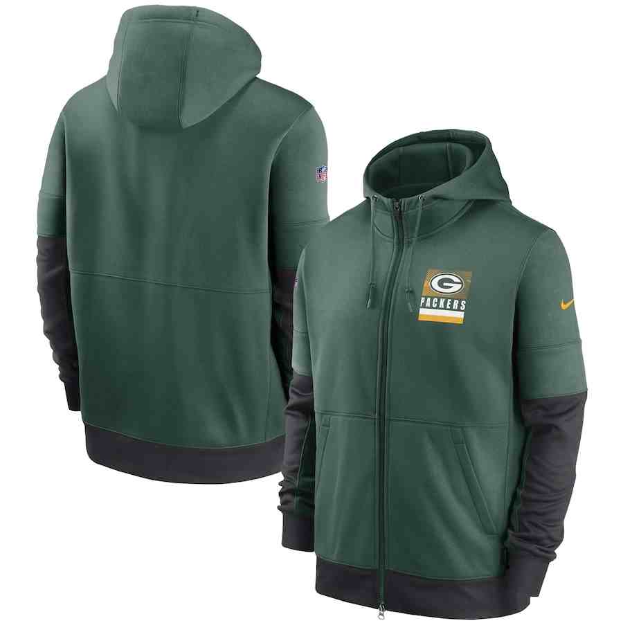 Men's Green Bay Packers Nike Green Sideline Impact Lockup Performance Full-Zip Hoodie