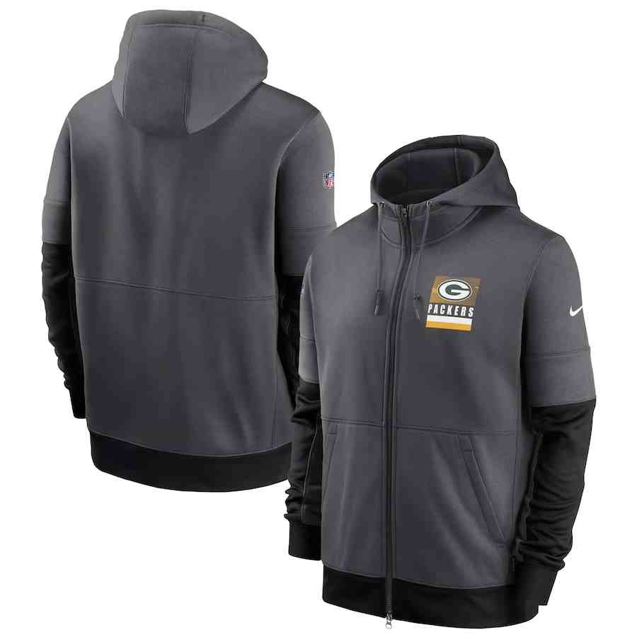 Men's Green Bay Packers Nike Charcoal Sideline Impact Lockup Performance Full-Zip Hoodie
