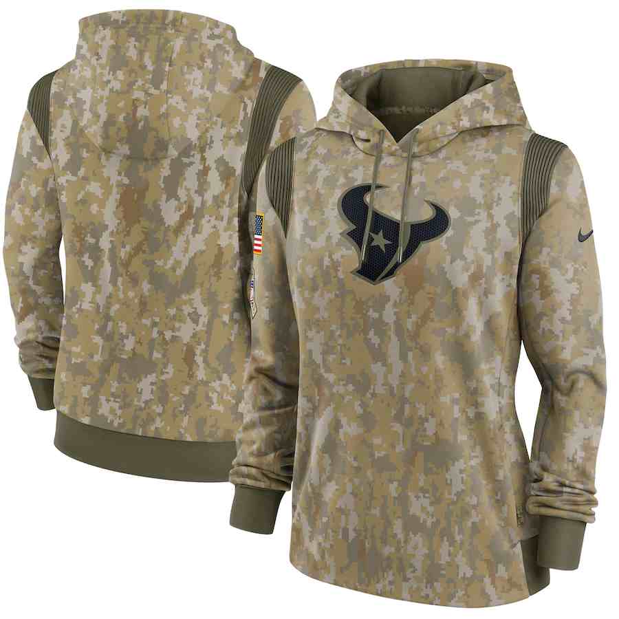 Women's Houston Texans Nike Camo 2021 Salute To Service Therma Performance Pullover Hoodie