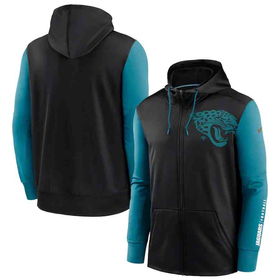 Nike Jacksonville Jaguars BlackTeal Fan Gear Mascot Performance Full-Zip Hoodie