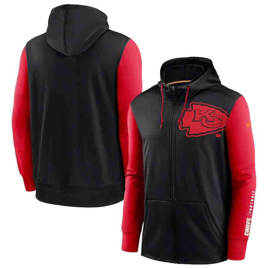 Nike Kansas City Chiefs BlackRed Fan Gear Mascot Performance Full-Zip Hoodie