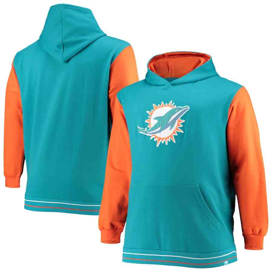 Miami Dolphins Fanatics Branded Big & Tall Block Party Pullover Hoodie - Aqua&Orange