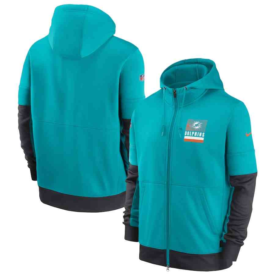 Men's Miami Dolphins Nike Aqua Sideline Impact Lockup Performance Full-Zip Hoodie