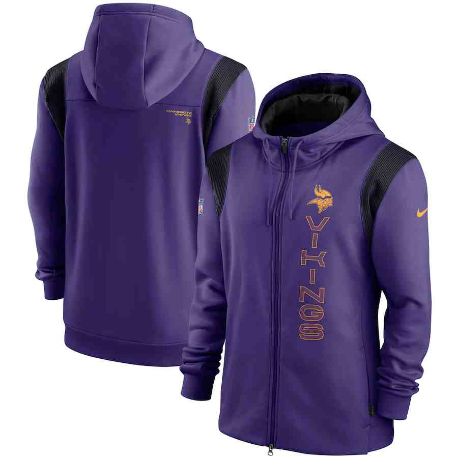 Men's Minnesota Vikings 2021 Purple Sideline Team Performance Full-Zip Hoodie