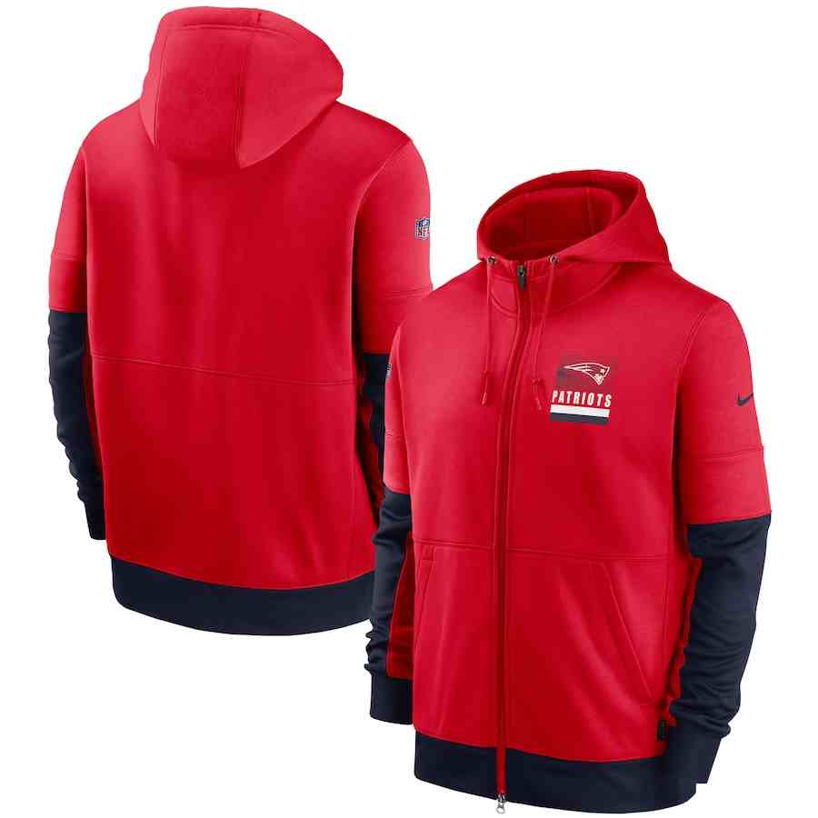 Men's New England Patriots Nike Red Sideline Impact Lockup Performance Full-Zip Hoodie