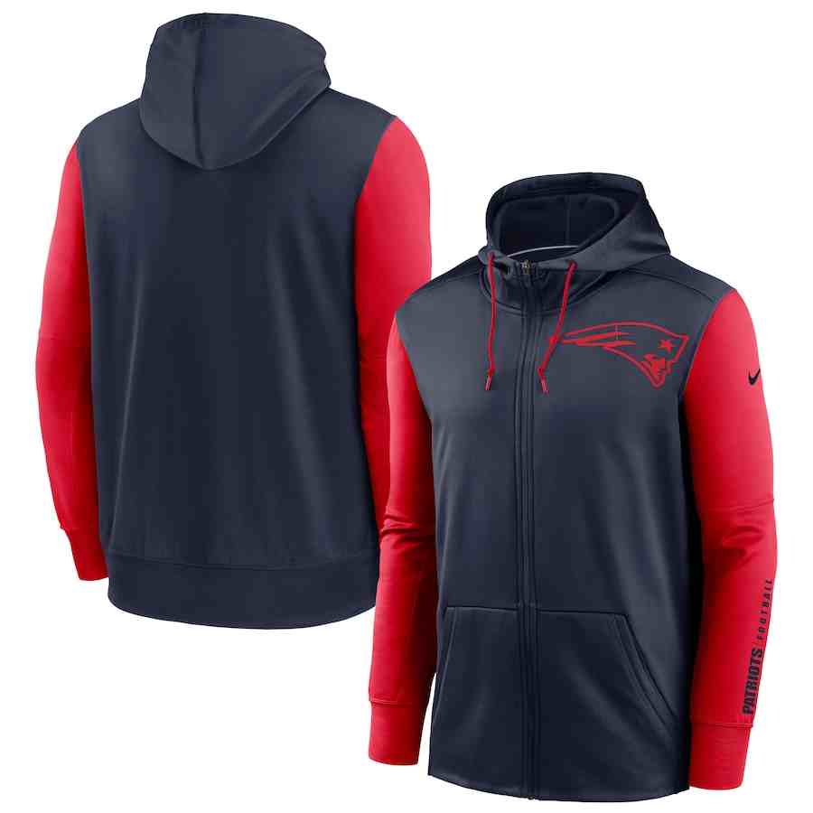 Nike New England Patriots NavyRed Fan Gear Mascot Performance Full-Zip Hoodie