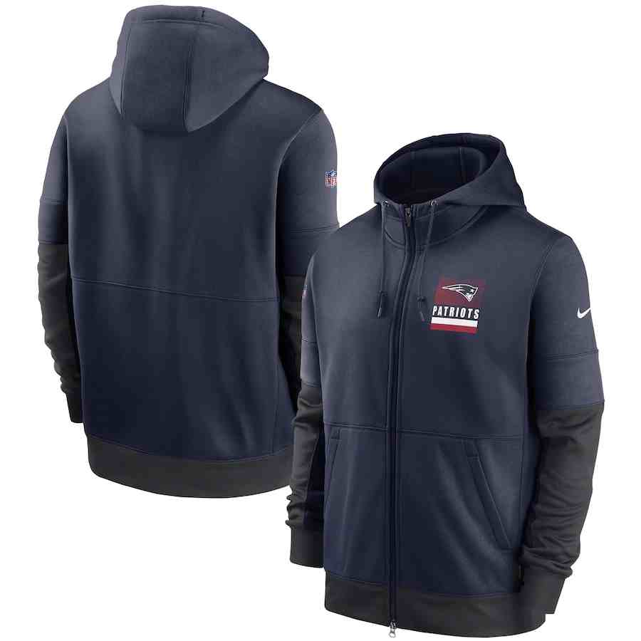 Men's New England Patriots Nike Navy Sideline Impact Lockup Performance Full-Zip Hoodie