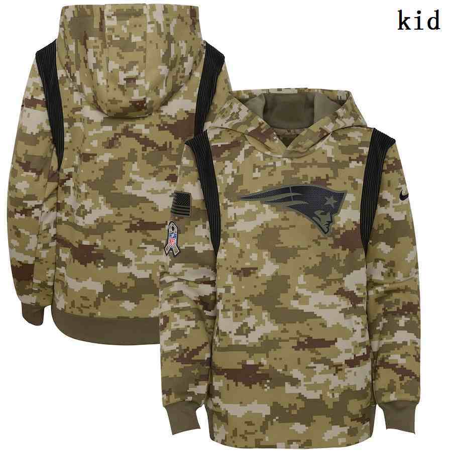 Youth New England Patriots Nike Camo 2021 Salute To Service Therma Performance Pullover Hoodie