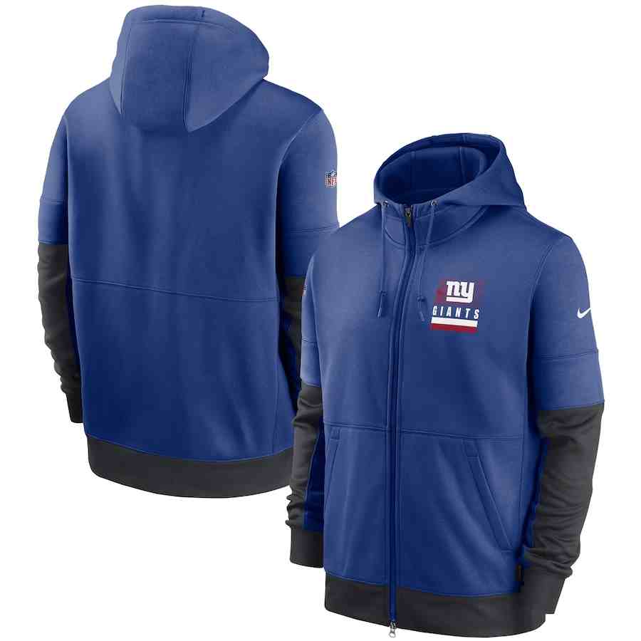 Men's New York Giants Nike Royal Sideline Impact Lockup Performance Full-Zip Hoodie
