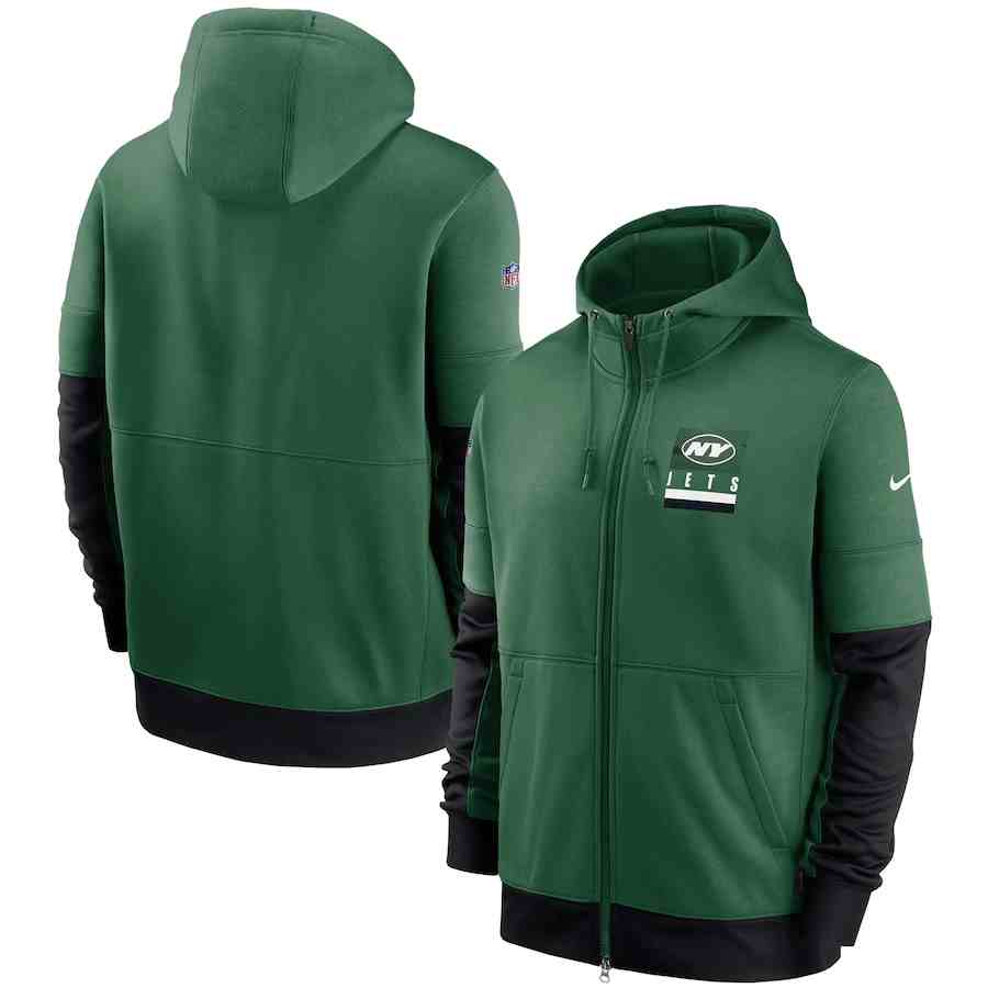 Men's New York Jets Nike Green Sideline Impact Lockup Performance Full-Zip Hoodie