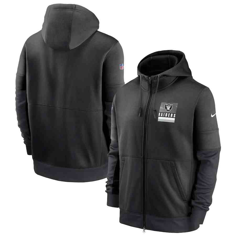 Men's Las Vegas Raiders Nike Black Sideline Impact Lockup Performance Full-Zip Hoodie