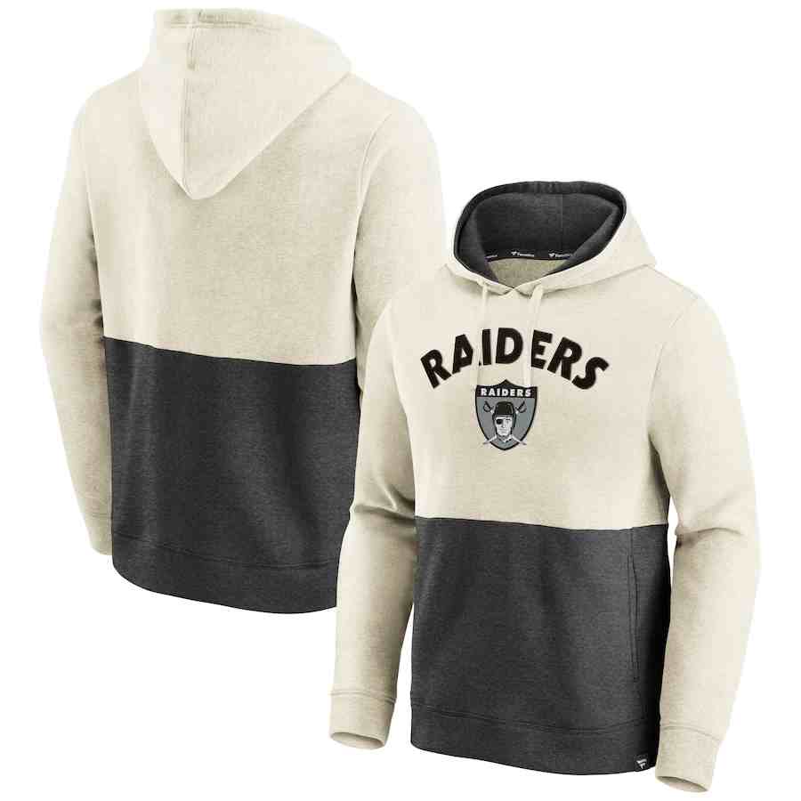 Las Vegas Raiders Fanatics Branded Throwback Arch Colorblock Pullover Hoodie - Oatmeal&Black