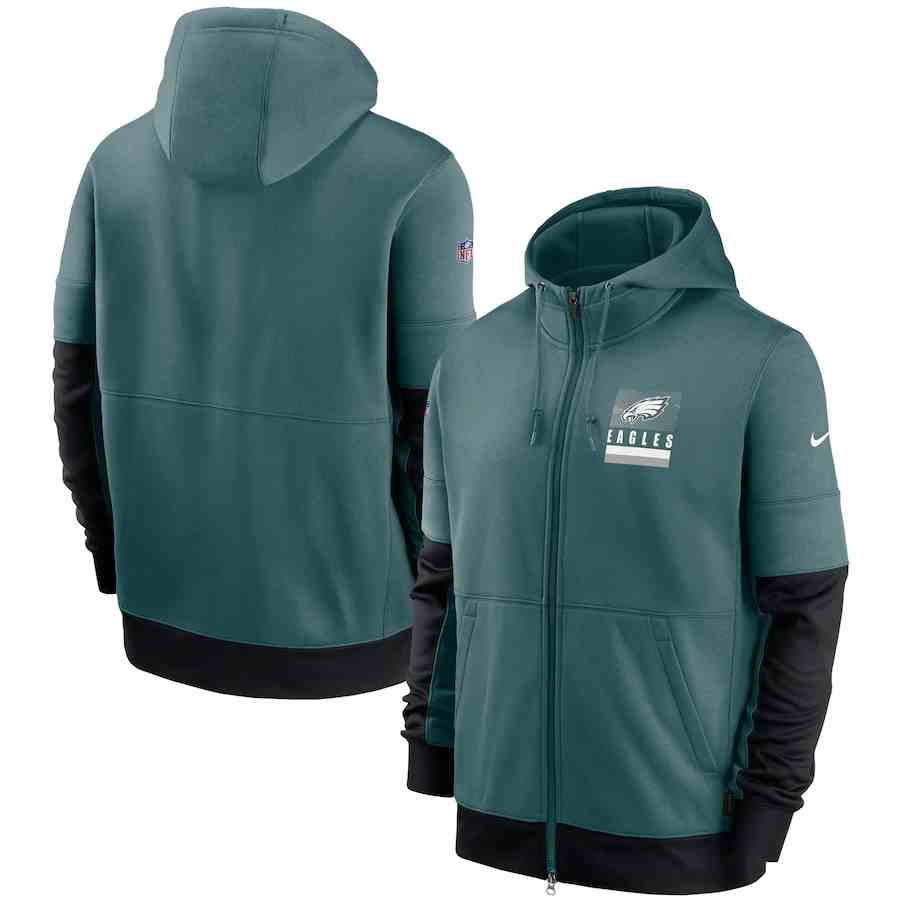 Men's Philadelphia Eagles Nike Midnight Green Sideline Impact Lockup Performance Full-Zip Hoodie