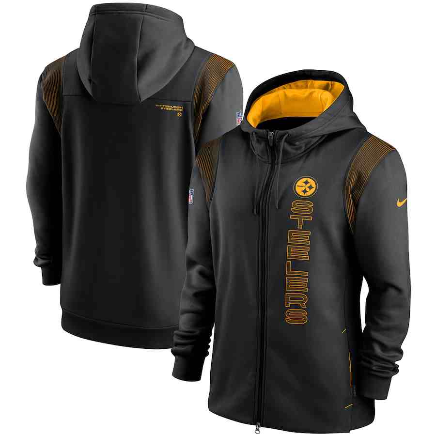 Men's Pittsburgh Steelers 2021 Black Sideline Team Performance Full-Zip Hoodie