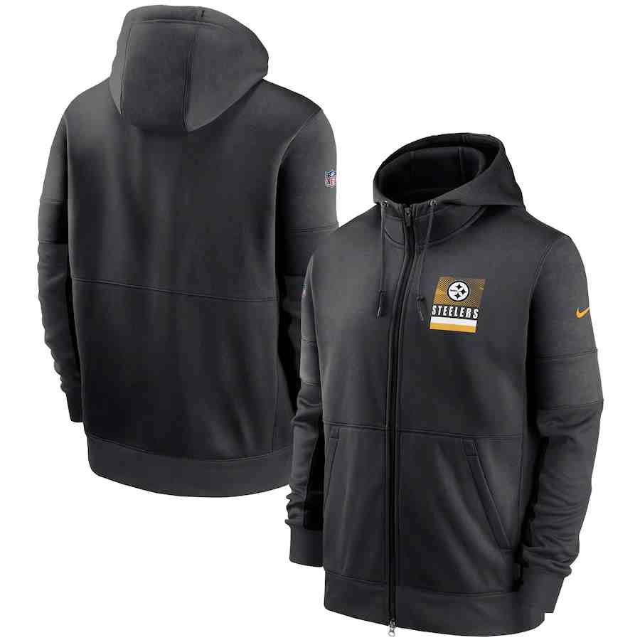 Men's Pittsburgh Steelers Nike Black Sideline Impact Lockup Performance Full-Zip Hoodie