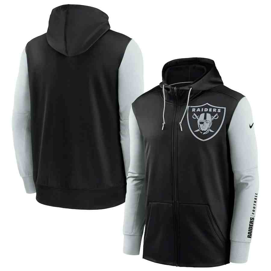 Nike Las Vegas Raiders BlackSilver Fan Gear Mascot Performance Full-Zip Hoodie