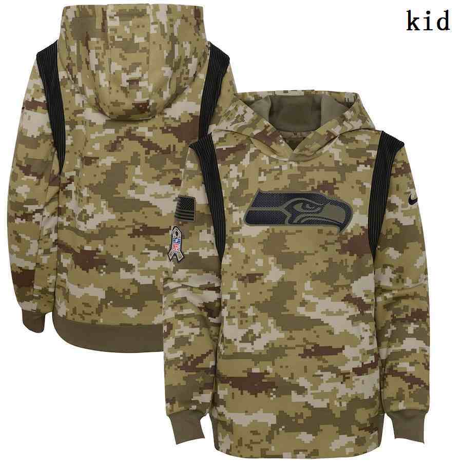 Youth Seattle Seahawks Nike Camo 2021 Salute To Service Therma Performance Pullover Hoodie