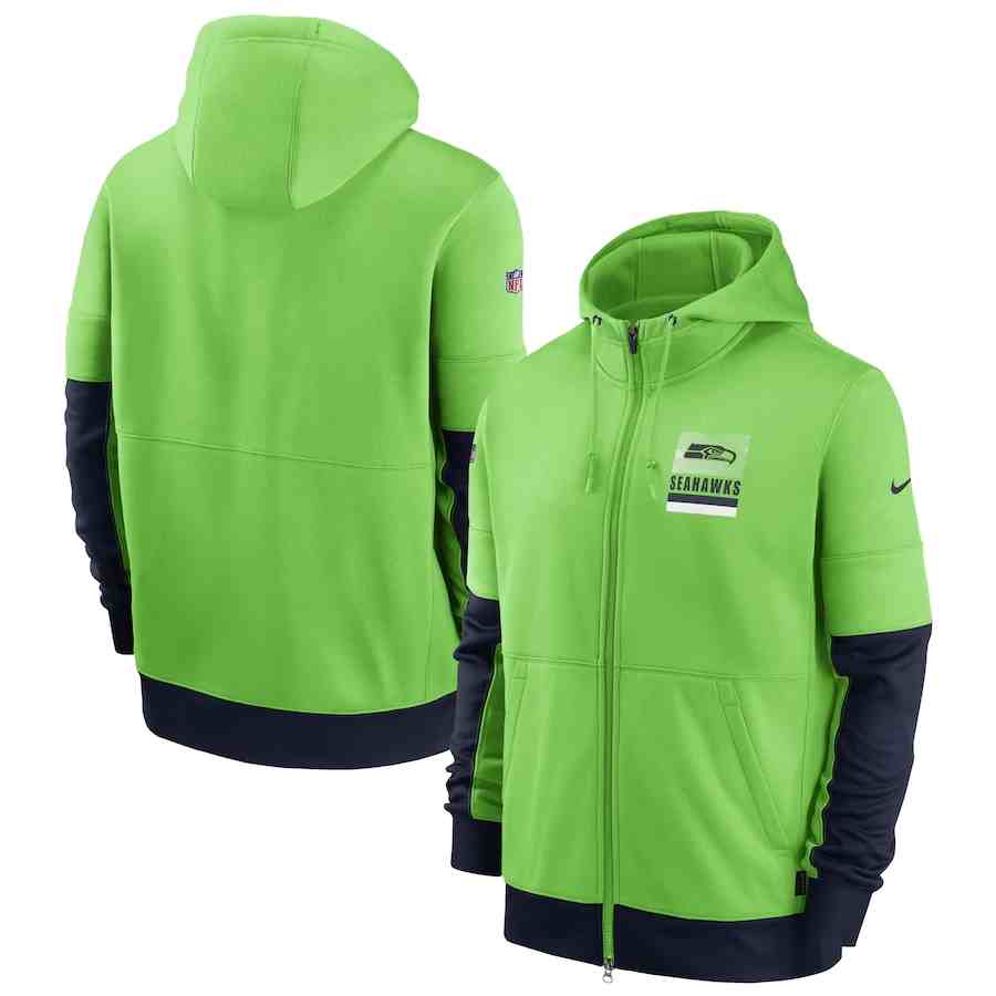 Men's Seattle Seahawks Nike Neon Green Sideline Impact Lockup Performance Full-Zip Hoodie