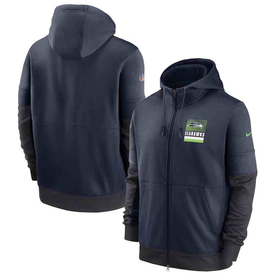 Men's Seattle Seahawks Nike College Navy Sideline Impact Lockup Performance Full-Zip Hoodie