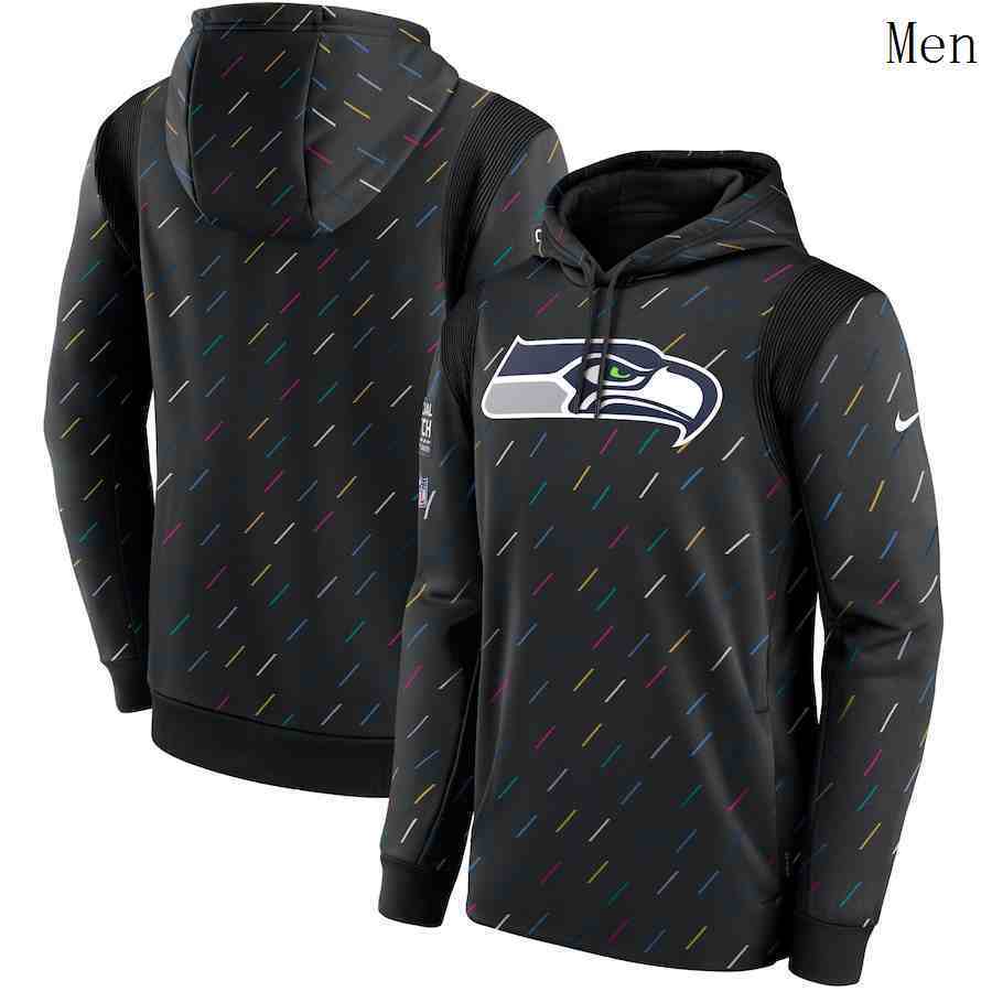 Men Seattle Seahawks Nike Charcoal 2021 NFL Crucial Catch Therma Pullover Hoodie