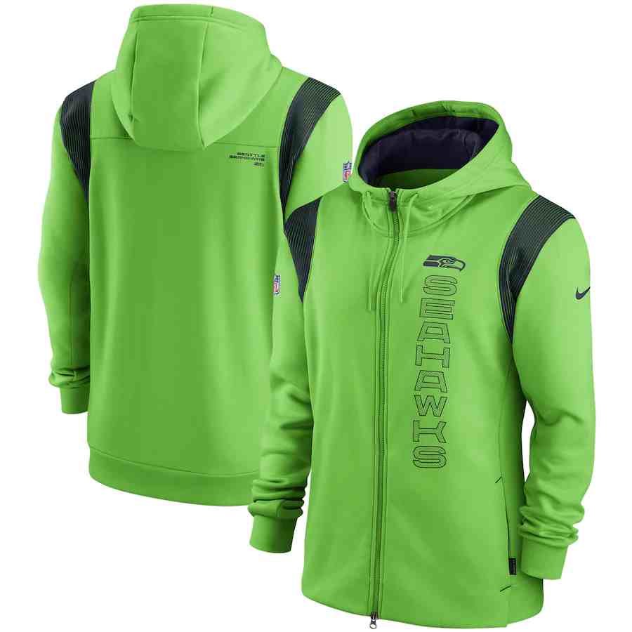 Men's Seattle Seahawks 2021 Green Sideline Team Performance Full-Zip Hoodie