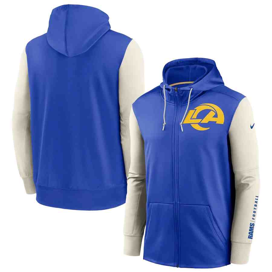 Nike Los Angeles Rams RoyalBone Fan Gear Mascot Performance Full-Zip Hoodie