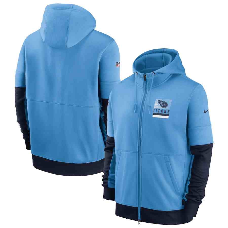 Men's Tennessee Titans Nike Light Blue Sideline Impact Lockup Performance Full-Zip Hoodie