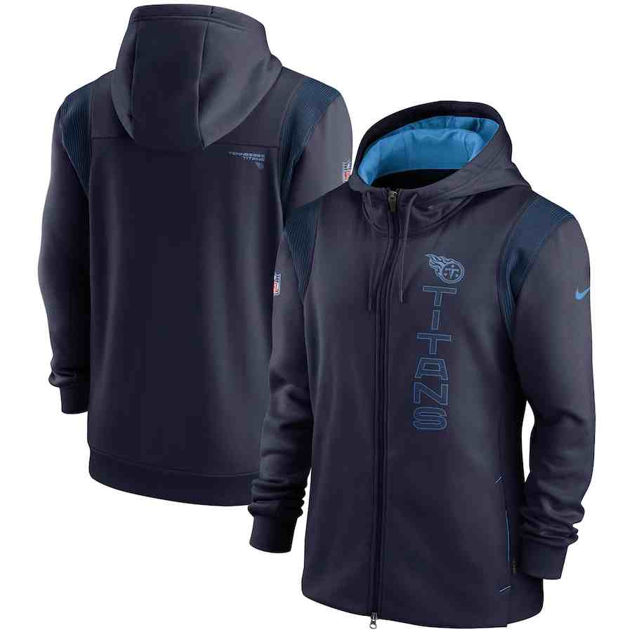 Men's Tennessee Titans 2021 Navy Sideline Team Performance Full-Zip Hoodie