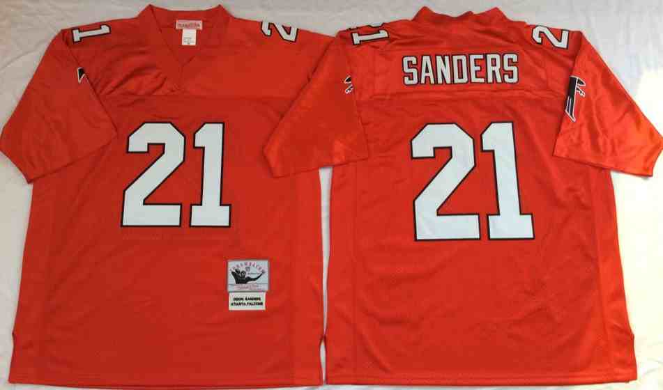 Atlanta Falcons 21 Deion Sanders Throwback Red Jersey